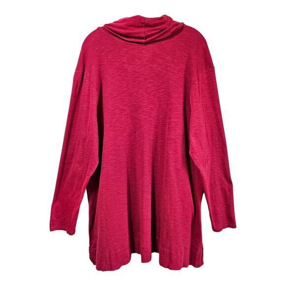 J JILL Plus 2X Tunic Top Red Heathered Cowl Neck Long Sleeve Pima Cotton 50" - Picture 6 of 7